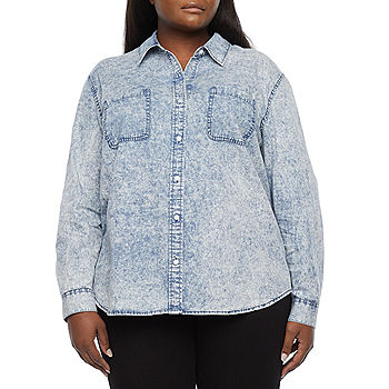 a.n.a Plus Womens Long Sleeve Regular Fit Button-Down Shirt, Color: Acid  Wash - JCPenney