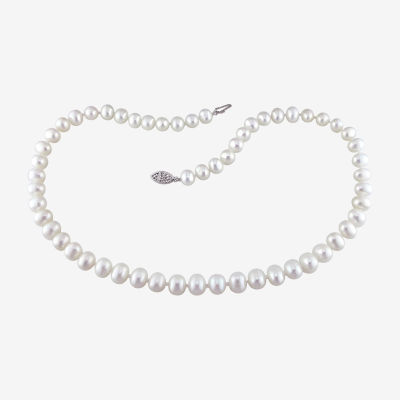 Womens White Cultured Freshwater Pearl Sterling Silver Strand Necklace