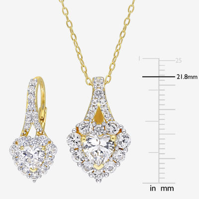 Womens Lab Created White Sapphire 18K Gold Over Silver Heart 2-pc. Jewelry Set