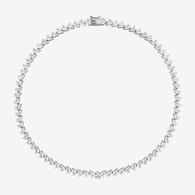 Womens White Sapphire Sterling Silver 18 Inch Tennis Necklace