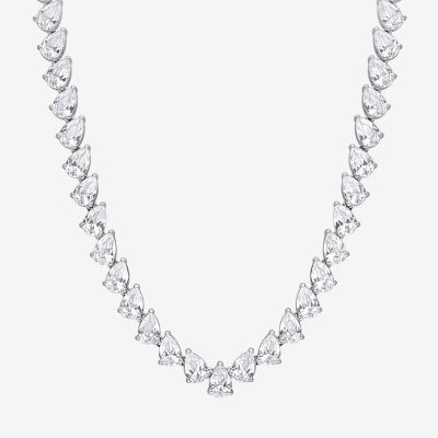 Womens White Sapphire Sterling Silver 18 Inch Tennis Necklace