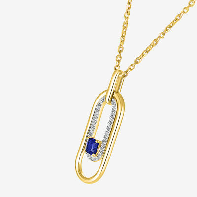 Womens Lab Created Blue Sapphire 14K Gold Over Silver Pendant Necklace