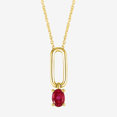 Womens Lab Created Red Ruby 14K Gold Over Silver Pendant Necklace