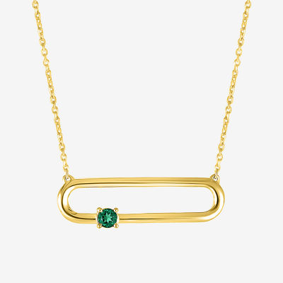 Womens Lab Created Green Emerald 14K Gold Over Silver Pendant Necklace