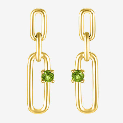 Genuine Green Peridot 14K Gold Over Silver Paperclip Drop Earrings