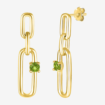 Genuine Green Peridot 14K Gold Over Silver Paperclip Drop Earrings