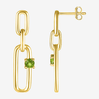 Genuine Green Peridot 14K Gold Over Silver Paperclip Drop Earrings