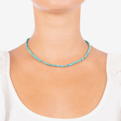 Womens Blue Turquoise Sterling Silver 16 Inch Beaded Necklace