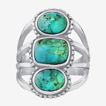 Womens Enhanced Blue Turquoise Sterling Silver Oval Cocktail Ring, 7, Turquoise