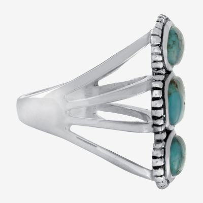 Womens Enhanced Blue Turquoise Sterling Silver Oval Cocktail Ring