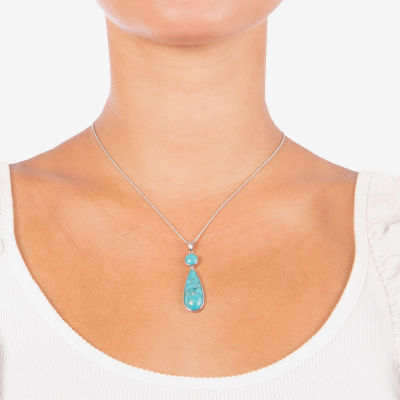 Womens Enhanced Blue Turquoise Sterling Silver Pear 18 Inch Pendant Necklace