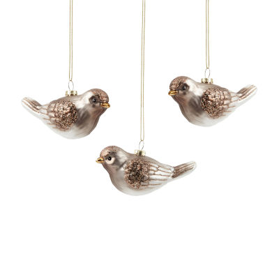 North Pole Trading Co. Grand Millenial 2" Glass Gold Bird 3pc. Christmas Ornament Set, Color