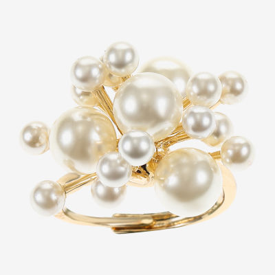 Bijoux Bar Gold Tone Simulated Pearl 14K Gold Over Brass Cluster Cocktail Ring