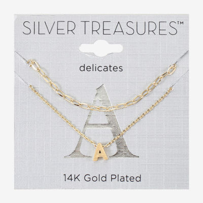 Silver Treasures Delicates Initial 14K Gold Over Brass 16 Inch Link Rectangular Pendant Necklace