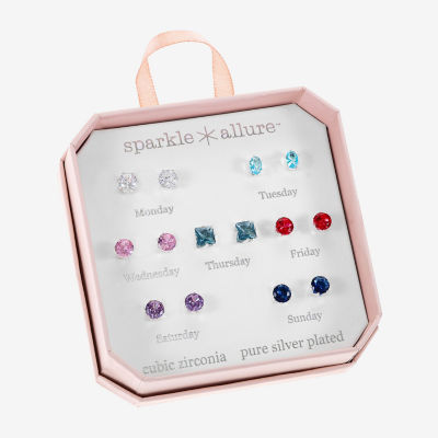 Sparkle Allure 7 Pair Cubic Zirconia Square Earring Set