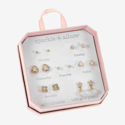 Sparkle Allure Womens Cubic Zirconia 14K Gold Over Brass Heart Knot Star 7 Pair Earring Set