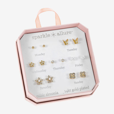 Sparkle Allure Days Of The Week 7 Pair Cubic Zirconia Butterfly Flower Earring Set