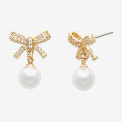 Mixit Gold Tone Simulated Pearl Bow Drop Earrings