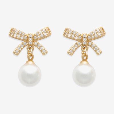 Mixit Gold Tone Simulated Pearl Bow Drop Earrings