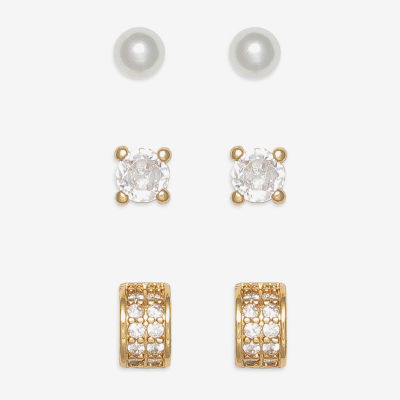 Mixit Womens Simulated Pearl Hypoallergenic 3 Pair Earring Set