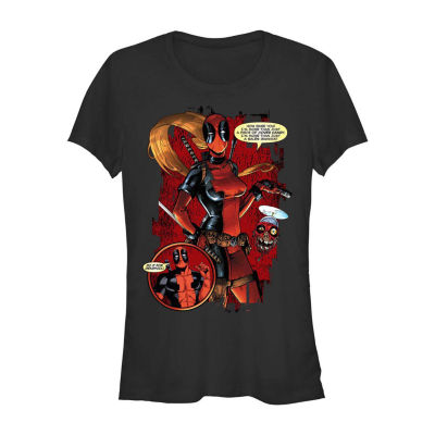 Juniors Womens Crew Neck Short Sleeve Deadpool Graphic T-Shirt