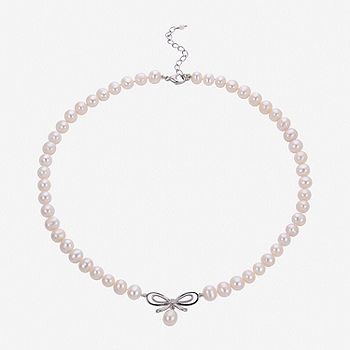 White Cultured Freshwater Pearl Choker Necklace Sterling Silver White Cultured Freshwater Pearl Choker Necklace Sterling Silver