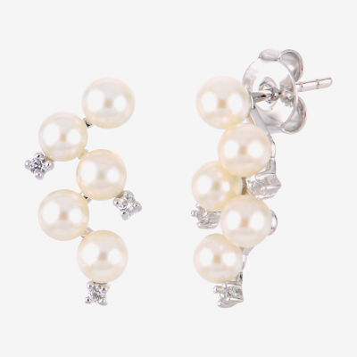 White Cultured Freshwater Pearl Sterling Silver Drop Earrings