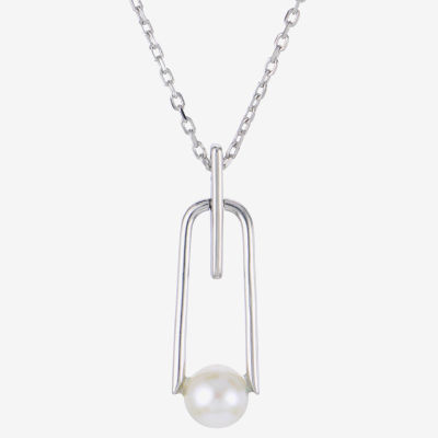 Womens White Cultured Freshwater Pearl Sterling Silver Pendant Necklace