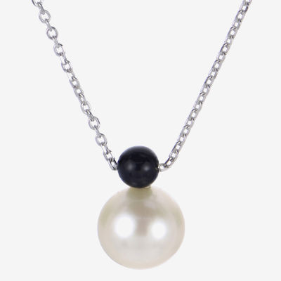 Womens White Cultured Freshwater Pearl Sterling Silver Pendant Necklace