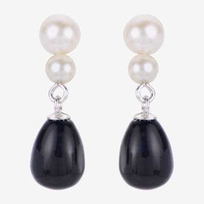 Black Onyx Cultured Freshwater Pearl Sterling Silver Drop Earrings