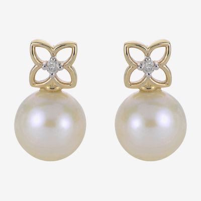 White Cultured Freshwater Pearl 14K Gold 15mm Bow Stud Earrings