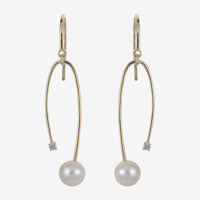 White Cultured Freshwater Pearl 14K Gold 45mm Hoop Earrings