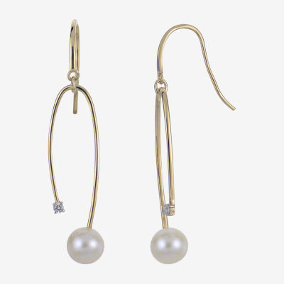 White Cultured Freshwater Pearl 14K Gold 45mm Hoop Earrings