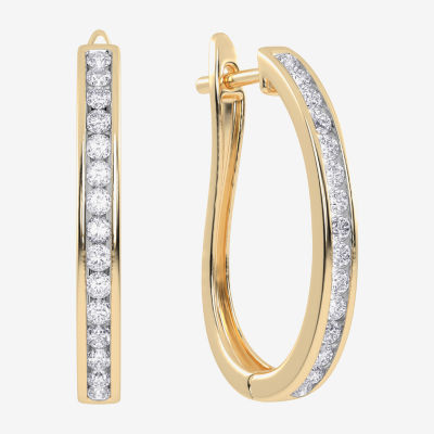 (H-I / Si2-I1) 1 CT. T.W. Lab Grown White Diamond 10K Gold 28.8mm Hoop Earrings