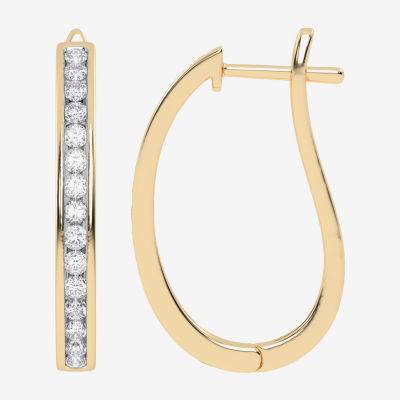 (H-I / Si2-I1) 1 CT. T.W. Lab Grown White Diamond 10K Gold 28.8mm Hoop Earrings