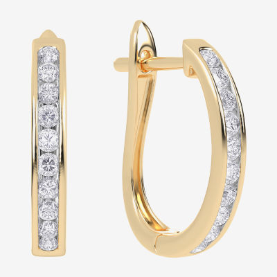 (H-I / Si2-I1) 1/2 CT. T.W. Lab Grown White Diamond 10K Gold 19.8mm Hoop Earrings