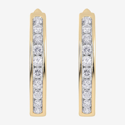 (H-I / Si2-I1) Womens 1/2 CT. T.W. Lab Grown White Diamond 10K Gold 19.8mm Hoop Earrings