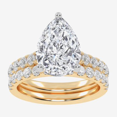 G-H / Si1-Si2) Womens / CT. T.W. Lab Grown White Diamond 14K Gold Pear Side Stone Bridal Set