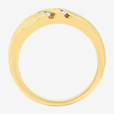 Mens 1/4 CT.T.W. Natural Diamond 10K Yellow Gold Slant Wedding Band