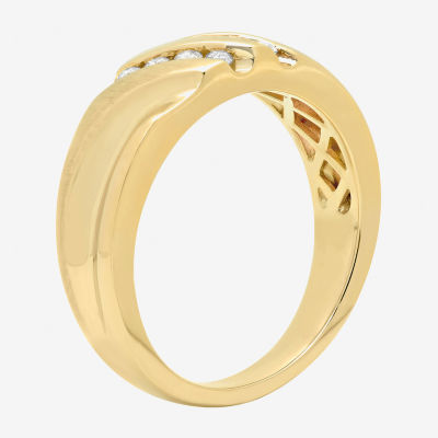 Mens 1/4 CT.T.W. Natural Diamond 10K Yellow Gold Slant Wedding Band