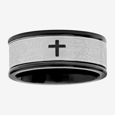 Mens Lord's Prayer Two-Tone Stainless Steel 9mm Spinner Ring