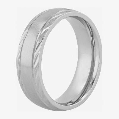 Personalized Mens 7mm Diamond-Cut Stainless Steel Wedding Band