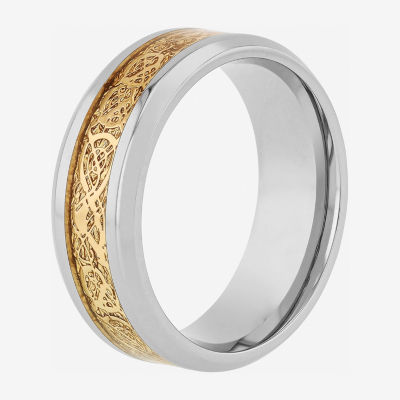 Personalized Mens Filigree Inlay Stainless Steel Wedding Band