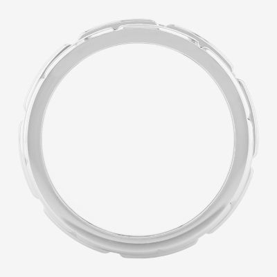  Personalized Mens 8mm Comfort Fit Stainless Steel Brick Pattern Wedding Band