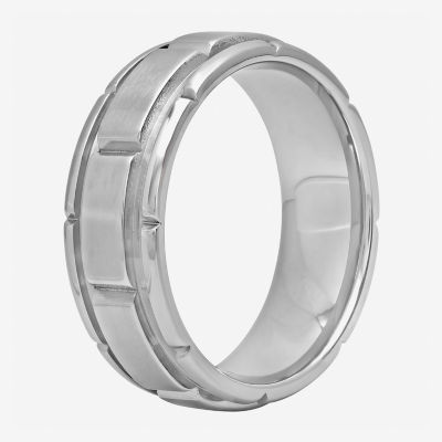  Personalized Mens 8mm Comfort Fit Stainless Steel Brick Pattern Wedding Band