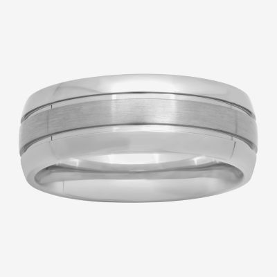 Personalized Mens 7.5mm Double-Grooved Titanium Wedding Band