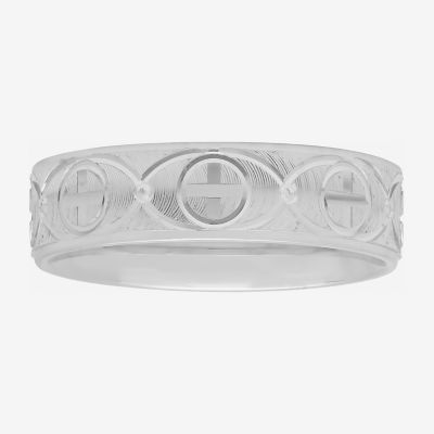  Mens Personalized 6mm Comfort Fit Sterling Silver Cross Wedding Band