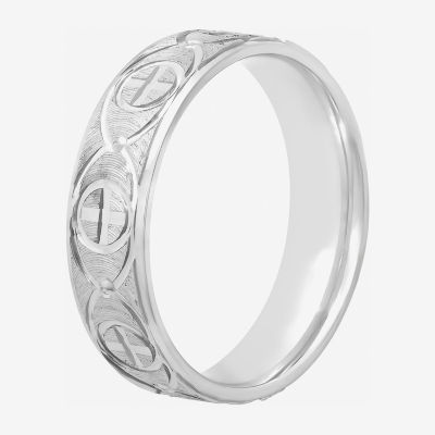  Mens Personalized 6mm Comfort Fit Sterling Silver Cross Wedding Band