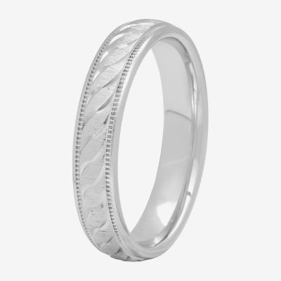 Personalized 4mm Comfort Fit Swirled Sterling Silver Wedding Band