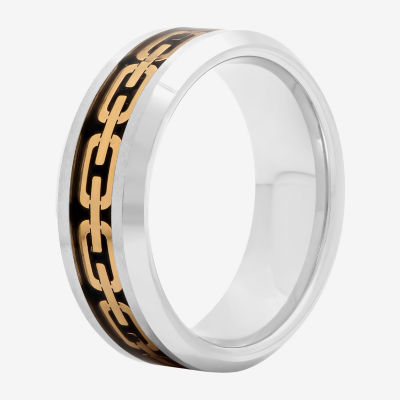  Mens 8mm Comfort Fit Chain Inlay Tungsten Wedding Band